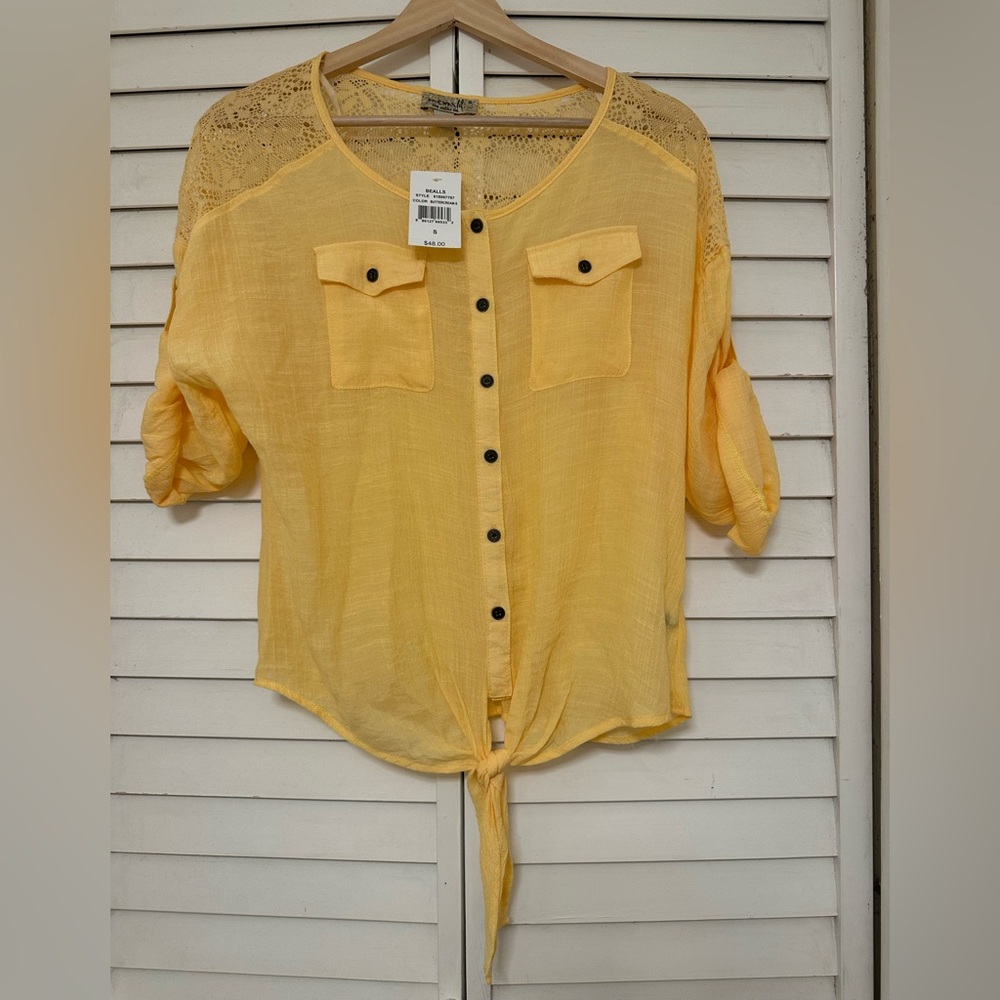 NWT One World Live and Let Live Yellow Tie-Front Too Sz S